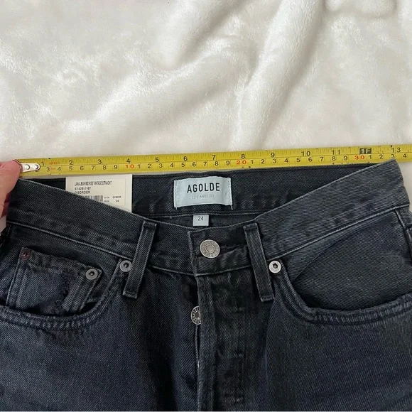 AGOLDE Black Jeans Lana Mid Rise Vintage Straight Jeans Gray 24 Distressed Rips - Picture 4 of 9